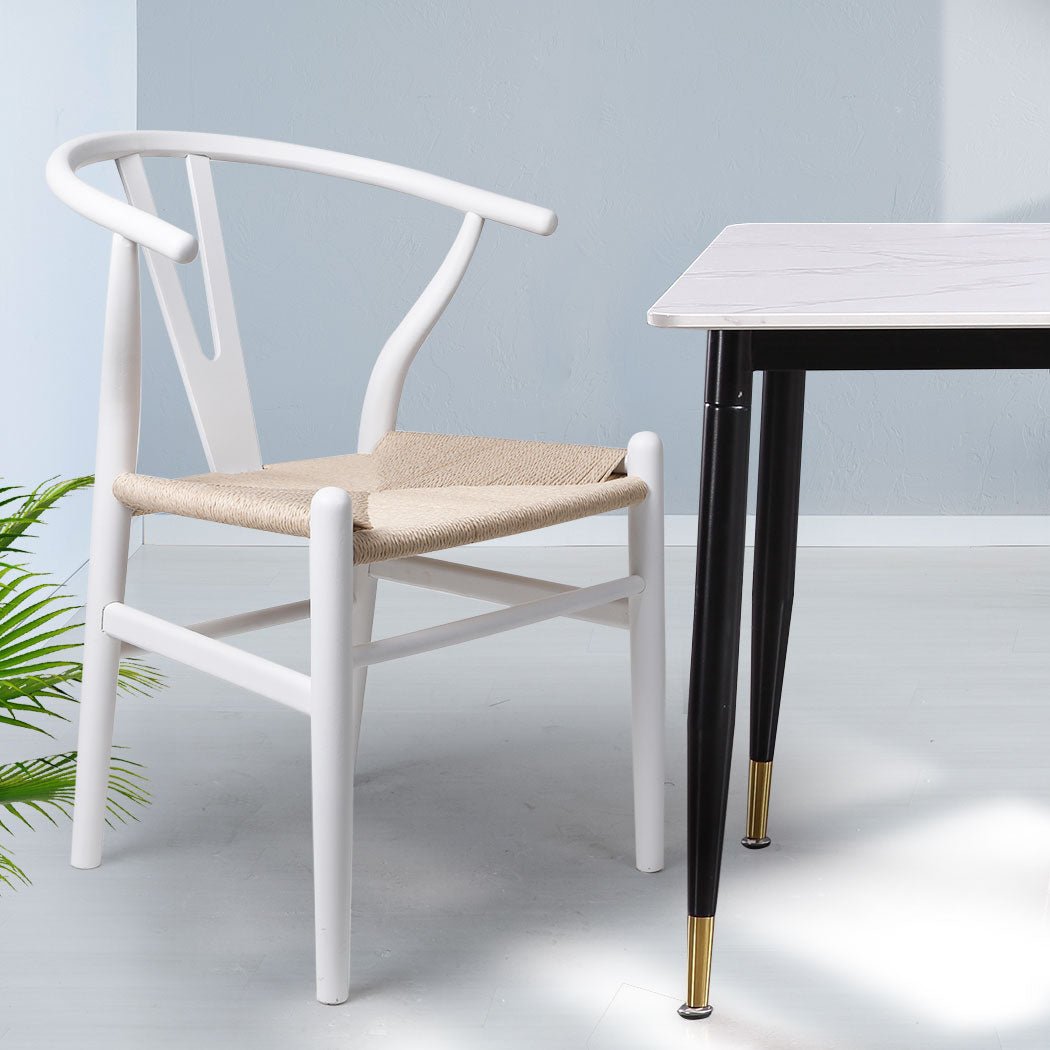2x Wooden Dining Chairs with Rattan Seat - White - Rivercity House & Home Co. (ABN 18 642 972 209) - Affordable Modern Furniture Australia