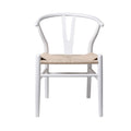 Set of 2 Wooden Dining Chairs with Rattan Seat - White
