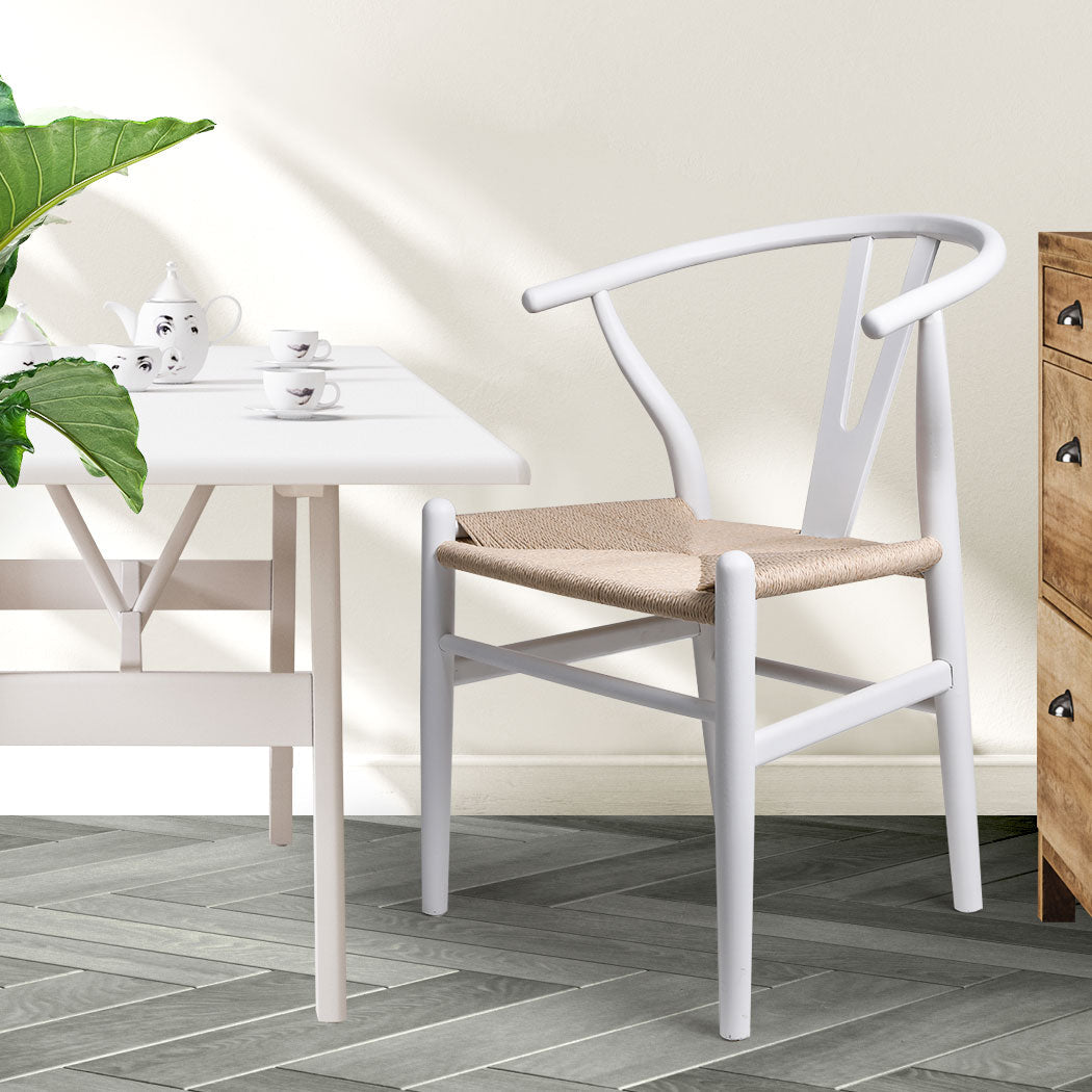 2x Wooden Dining Chairs with Rattan Seat - White - Rivercity House & Home Co. (ABN 18 642 972 209) - Affordable Modern Furniture Australia