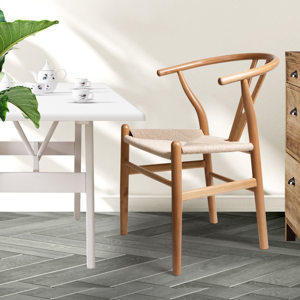 2x Wooden Hans Dining Chairs with Rattan Seat - Oak - Rivercity House & Home Co. (ABN 18 642 972 209) - Affordable Modern Furniture Australia