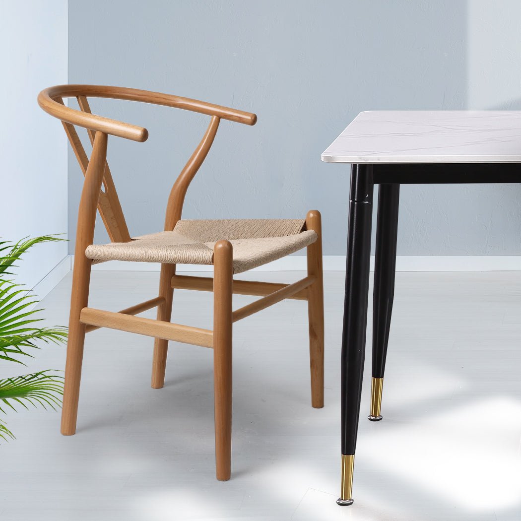 2x Wooden Hans Dining Chairs with Rattan Seat - Oak - Rivercity House & Home Co. (ABN 18 642 972 209) - Affordable Modern Furniture Australia