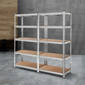 Set of 2 Adjustable Garage Pallet Storage Shelving Racks 90x40x180cm 5 Shelves 1000kg Capacity - Silver