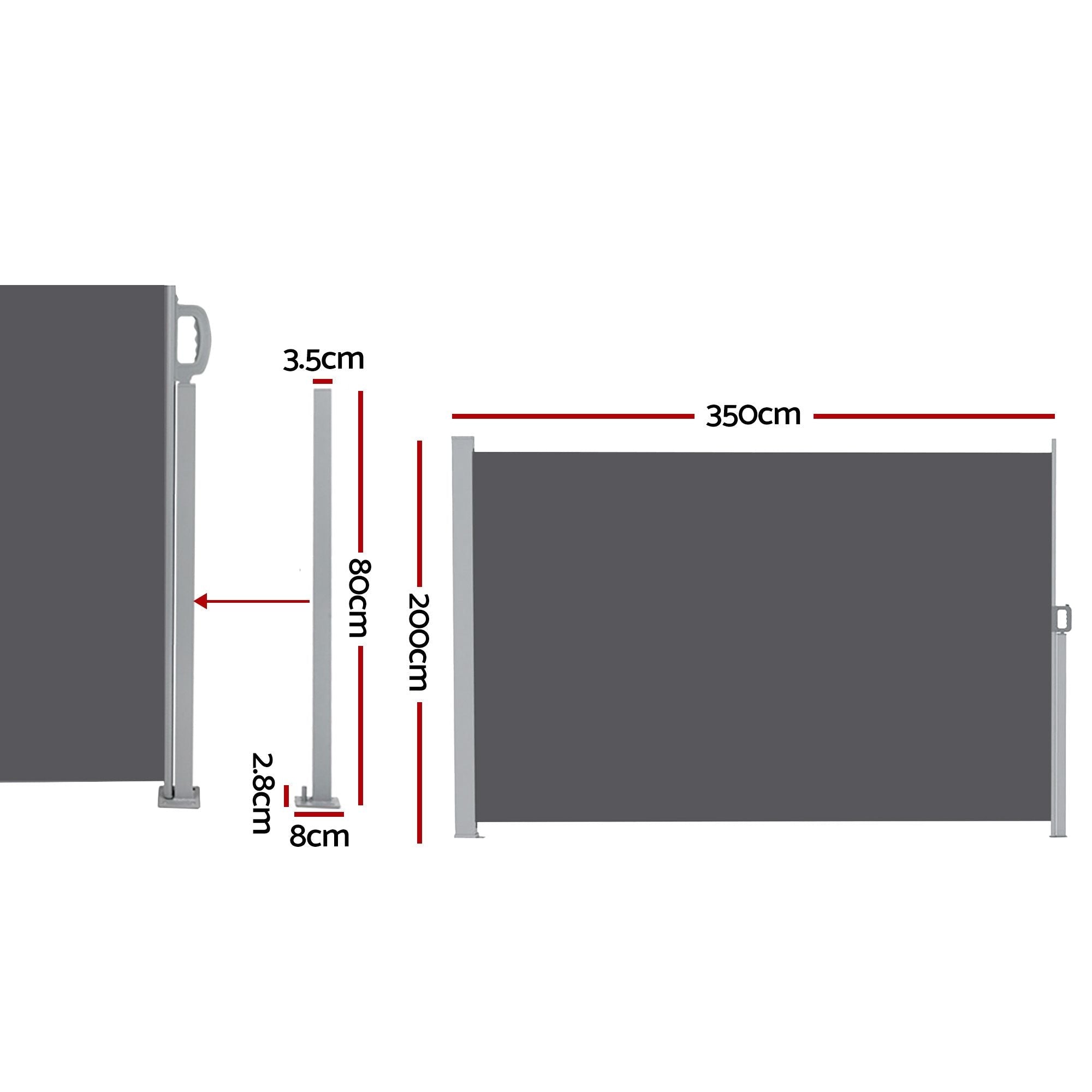 2X3.5M Side Awning Retractable Privacy Screen Outdoor Sun Shade Grey - Home & Garden > Shading > Awnings - Rivercity House & Home Co. (ABN 18 642 972 209) - Affordable Modern Furniture Australia
