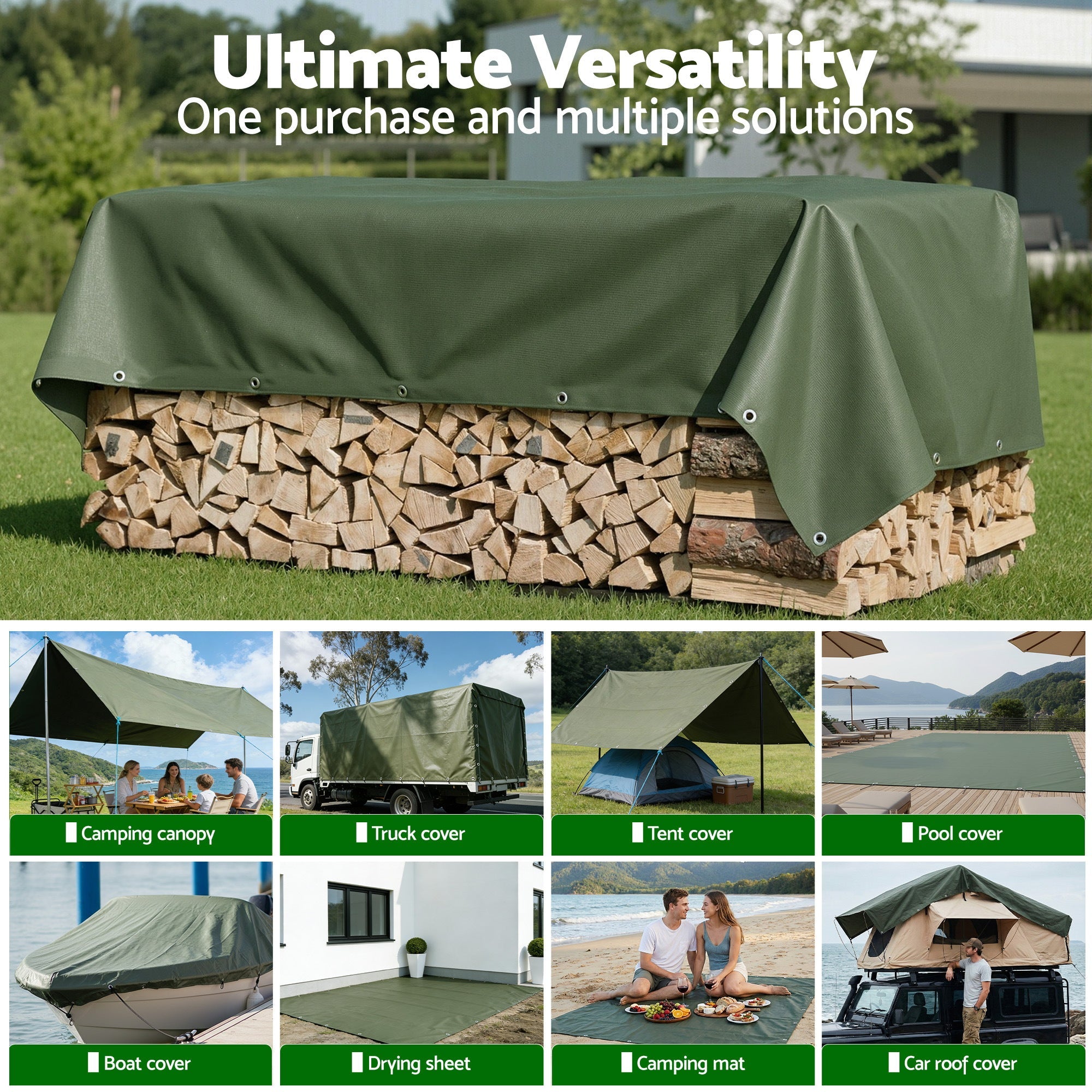 2x3m Tarp Tarpaulin 600GSM Camping Canvas Heavy Duty Water Resistant - Outdoor Recreation > Camping > Caravan Accessories - Rivercity House & Home Co. (ABN 18 642 972 209) - Affordable Modern Furniture Australia