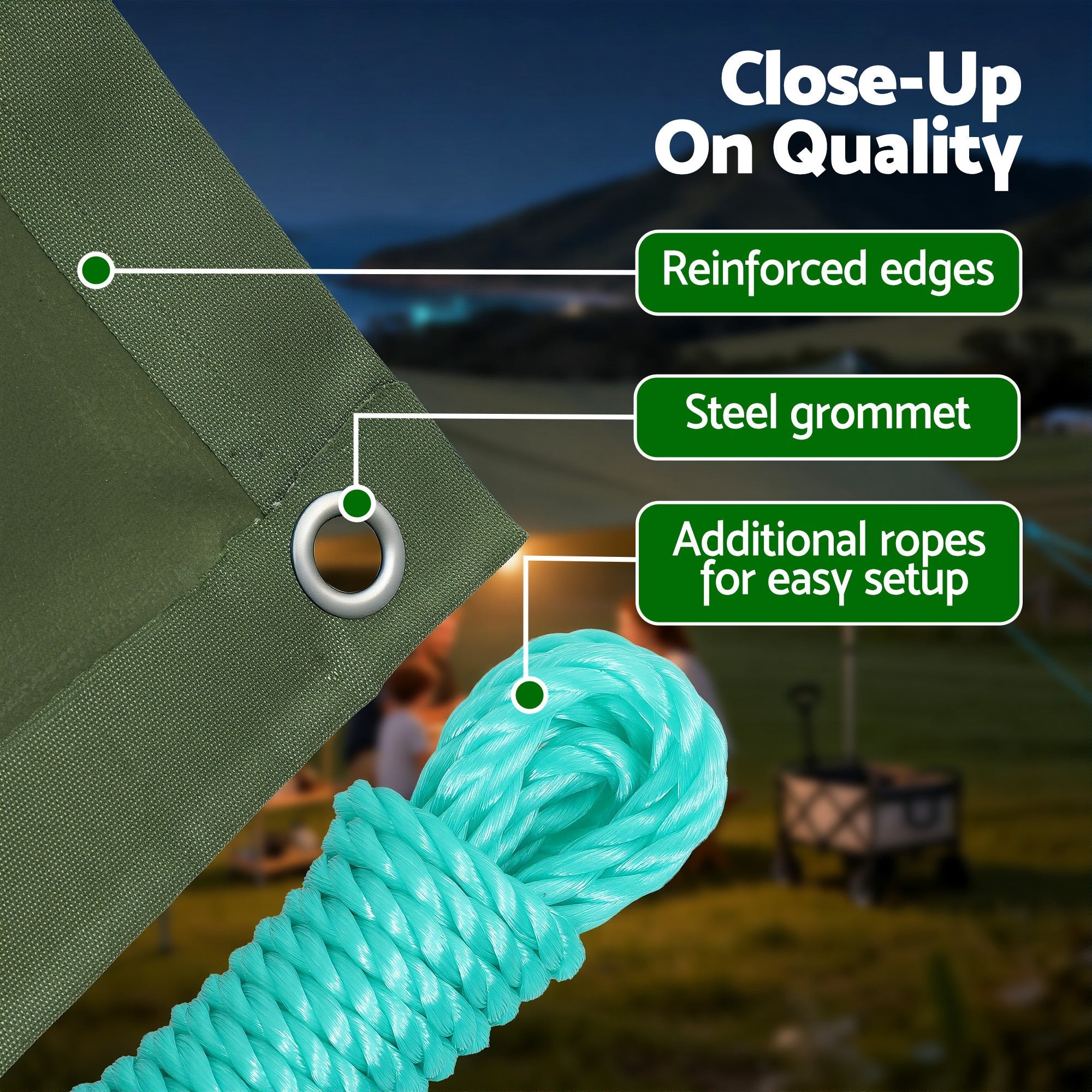 2x3m Tarp Tarpaulin 600GSM Camping Canvas Heavy Duty Water Resistant - Outdoor Recreation > Camping > Caravan Accessories - Rivercity House & Home Co. (ABN 18 642 972 209) - Affordable Modern Furniture Australia