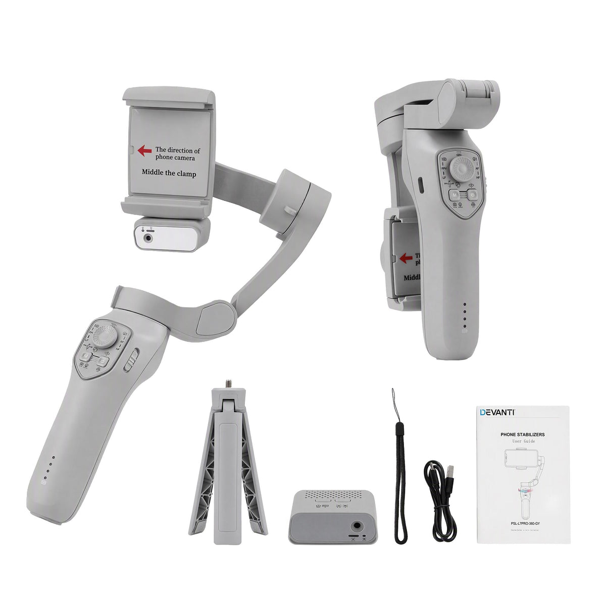3-Axis Handheld Smartphone Gimbal Stabiliser with Tripod, AI Tracking & Fill Light - Grey - Health & Beauty > Health & Wellbeing > Supports & Braces - Rivercity House & Home Co. (ABN 18 642 972 209) - Affordable Modern Furniture Australia