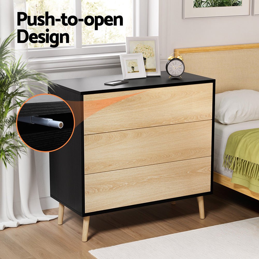 3 Chest of Drawers Dresser Table Black&Pine - Furniture > Bedroom > Dressers - Rivercity House & Home Co. (ABN 18 642 972 209) - Affordable Modern Furniture Australia