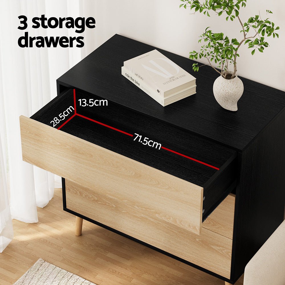 3 Chest of Drawers Dresser Table Black&Pine - Furniture > Bedroom > Dressers - Rivercity House & Home Co. (ABN 18 642 972 209) - Affordable Modern Furniture Australia
