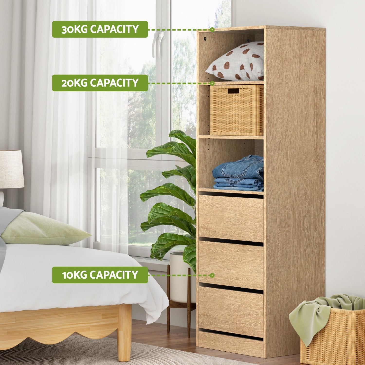 3 Chest of Drawers Tallboy Cabinet Pine - Furniture > Bedroom > Dressers - Rivercity House & Home Co. (ABN 18 642 972 209) - Affordable Modern Furniture Australia
