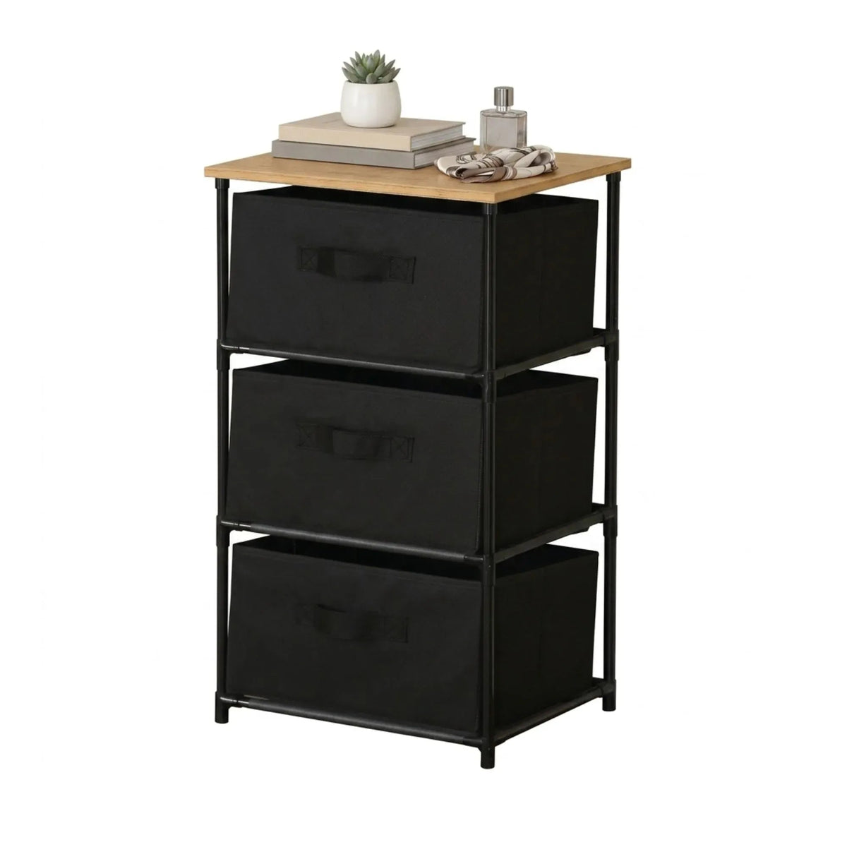 3 Drawer Fabric Storage Dresser with Steel Frame Rustic - Black - Furniture > Sofas > Sofa Accessories - Rivercity House & Home Co. (ABN 18 642 972 209) - Affordable Modern Furniture Australia