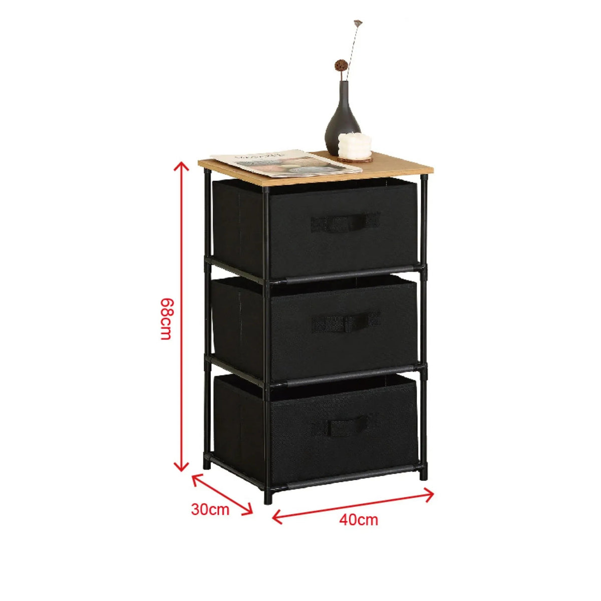 3 Drawer Fabric Storage Dresser with Steel Frame Rustic - Black - Furniture > Sofas > Sofa Accessories - Rivercity House & Home Co. (ABN 18 642 972 209) - Affordable Modern Furniture Australia