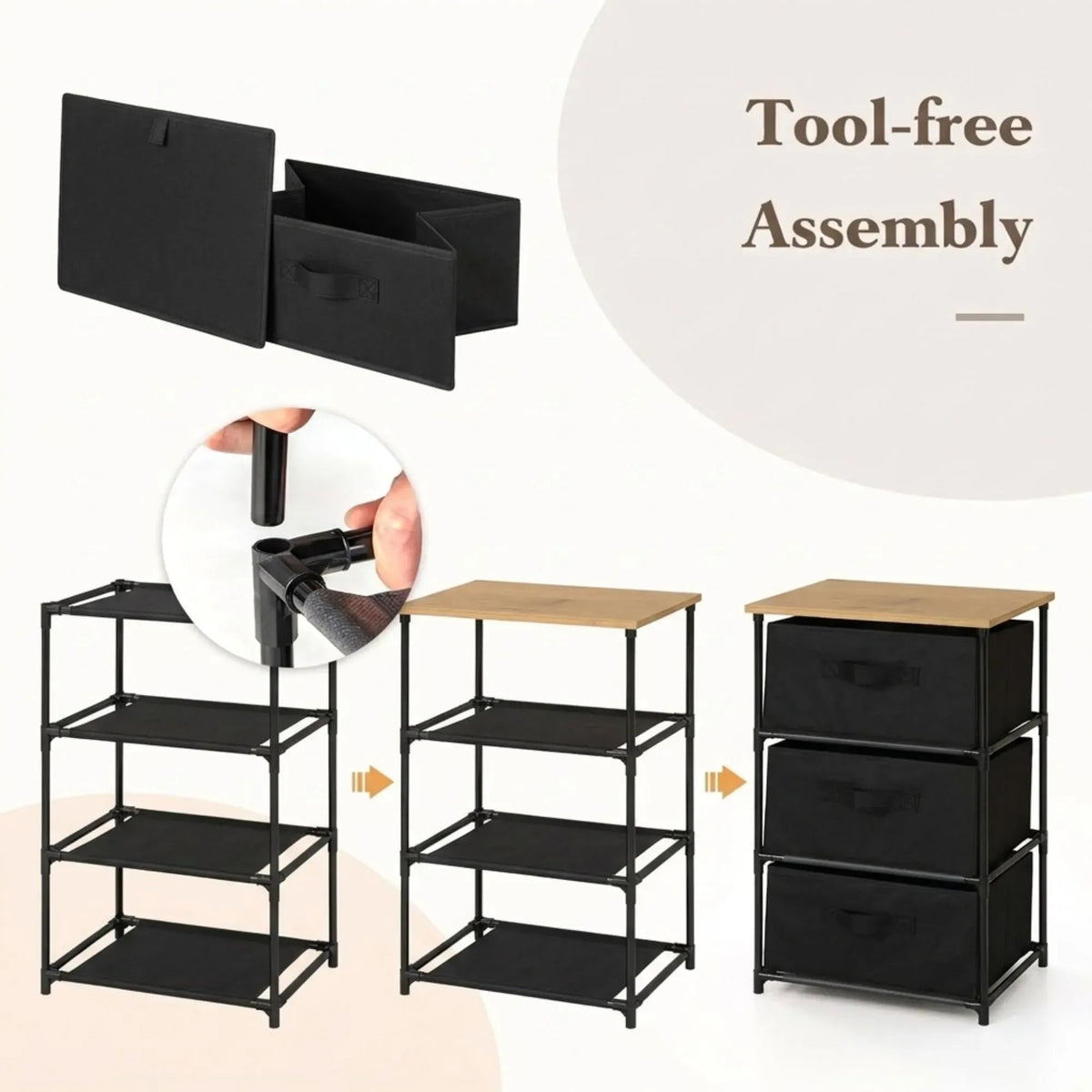 3 Drawer Fabric Storage Dresser with Steel Frame Rustic - Black - Furniture > Sofas > Sofa Accessories - Rivercity House & Home Co. (ABN 18 642 972 209) - Affordable Modern Furniture Australia