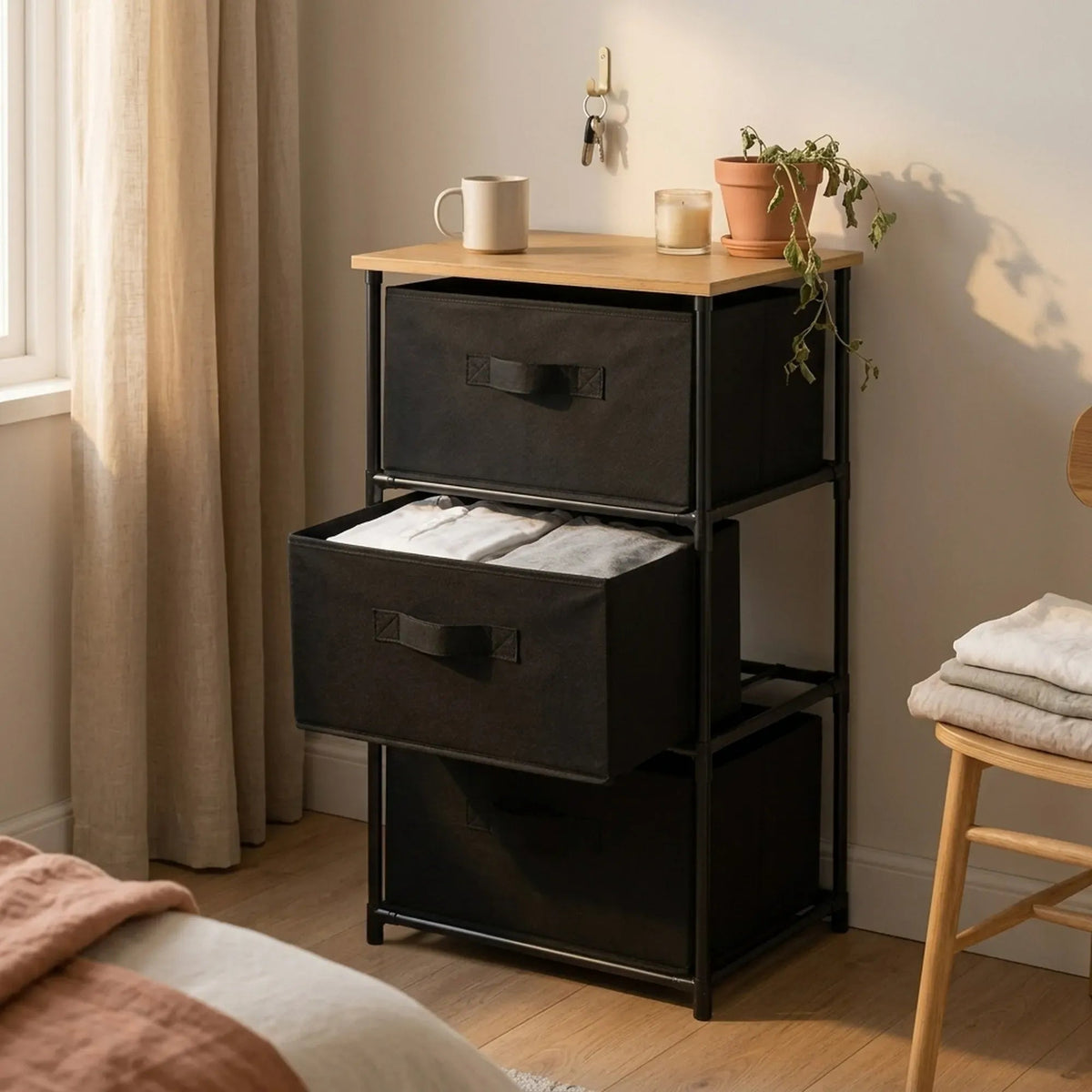 3 Drawer Fabric Storage Dresser with Steel Frame Rustic - Black - Furniture > Sofas > Sofa Accessories - Rivercity House & Home Co. (ABN 18 642 972 209) - Affordable Modern Furniture Australia