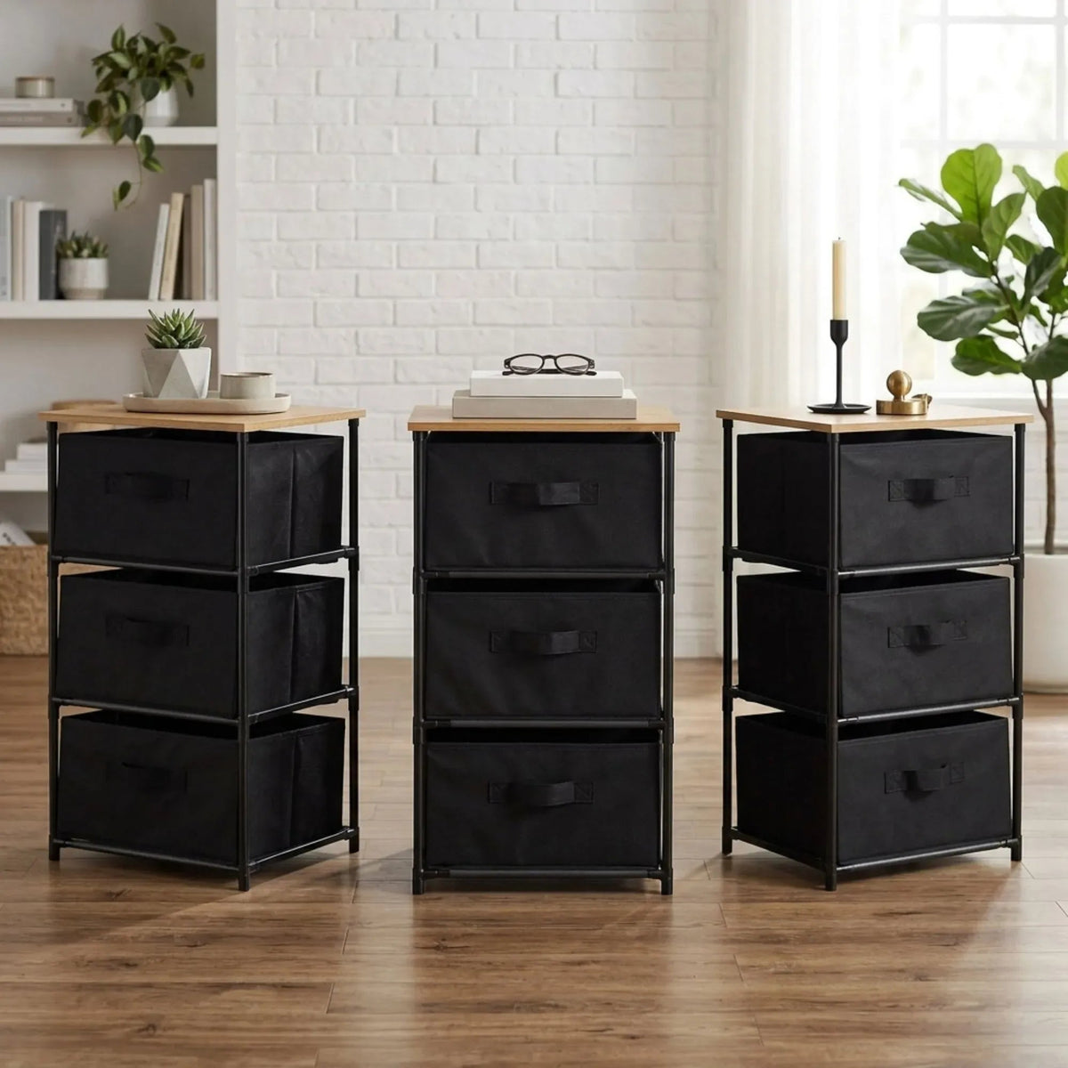3 Drawer Fabric Storage Dresser with Steel Frame Rustic - Black - Furniture > Sofas > Sofa Accessories - Rivercity House & Home Co. (ABN 18 642 972 209) - Affordable Modern Furniture Australia