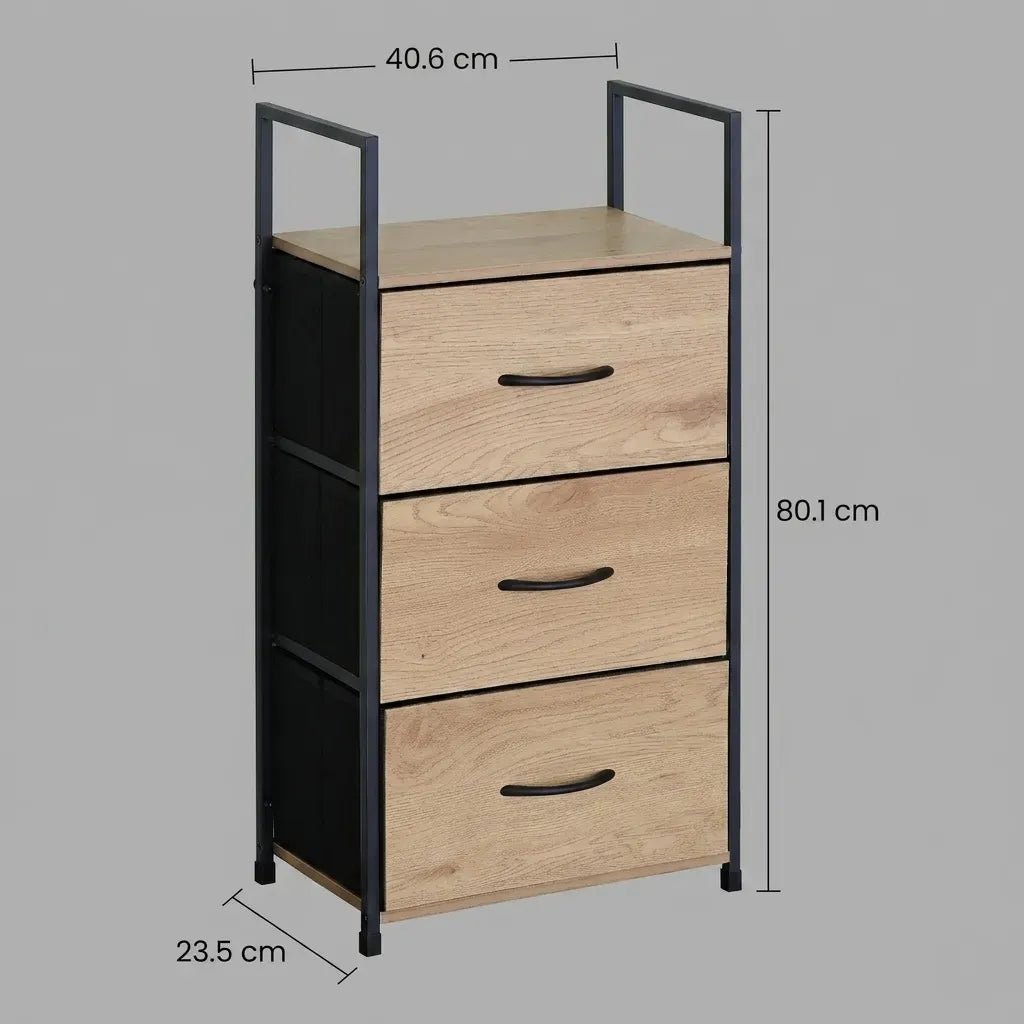 3 Drawer Fabric Storage Tower with Steel Frame Rustic Oak - Brown - Home & Garden > Storage > Storage Cabinets & Lockers - Rivercity House & Home Co. (ABN 18 642 972 209) - Affordable Modern Furniture Australia