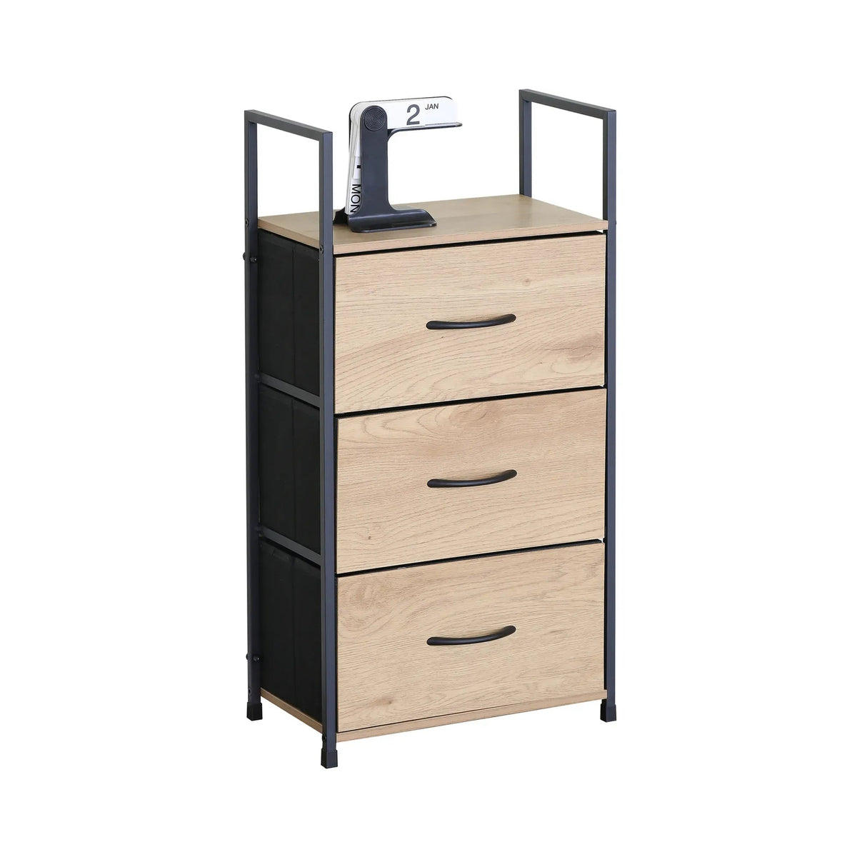 3 Drawer Fabric Storage Tower with Steel Frame Rustic Oak - Brown - Home & Garden > Storage > Storage Cabinets & Lockers - Rivercity House & Home Co. (ABN 18 642 972 209) - Affordable Modern Furniture Australia