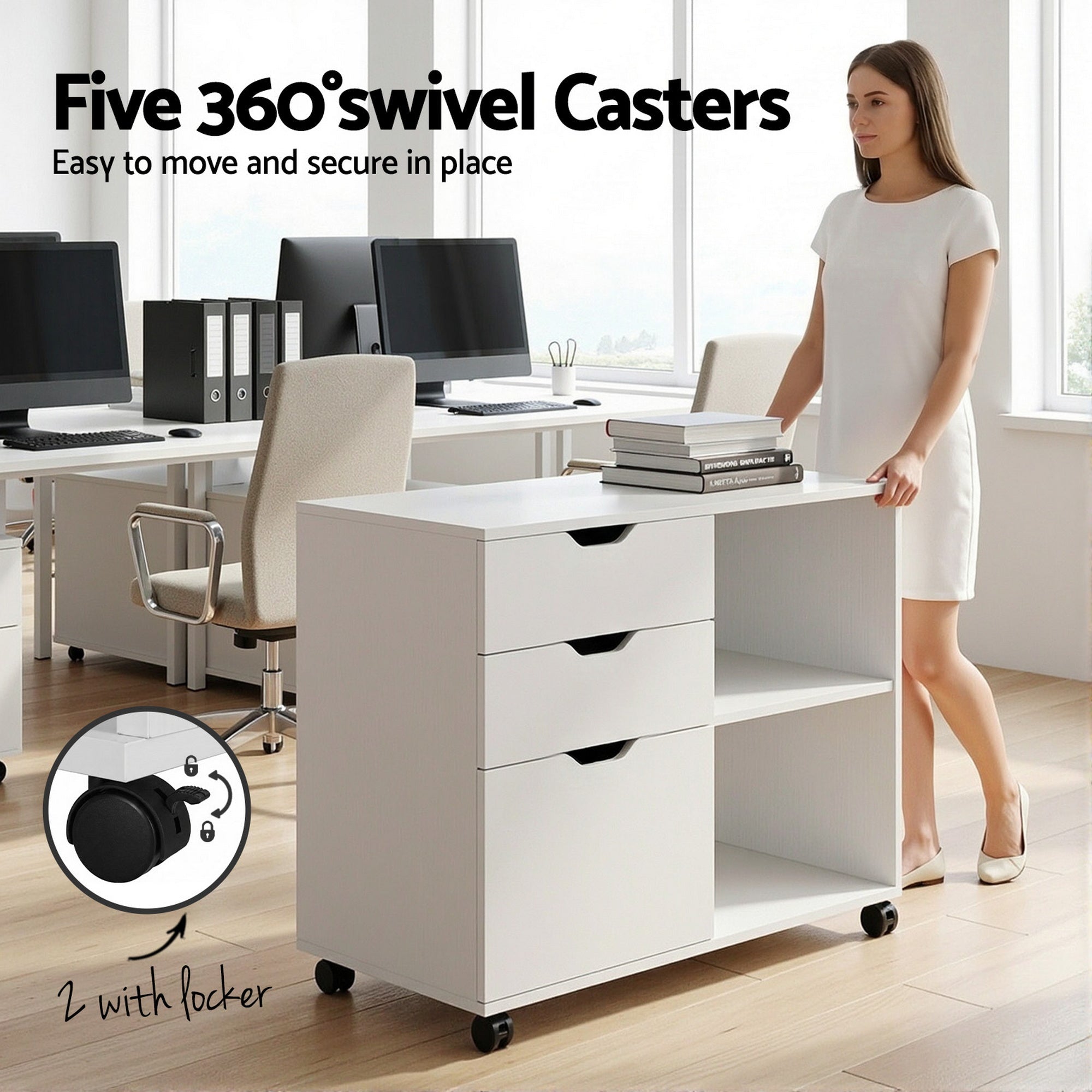 3 Drawer Mobile Filing Cabinet Printer Stand Cabinet Home Office Storage White - Furniture > Office > Storage Cabinets - Rivercity House & Home Co. (ABN 18 642 972 209) - Affordable Modern Furniture Australia