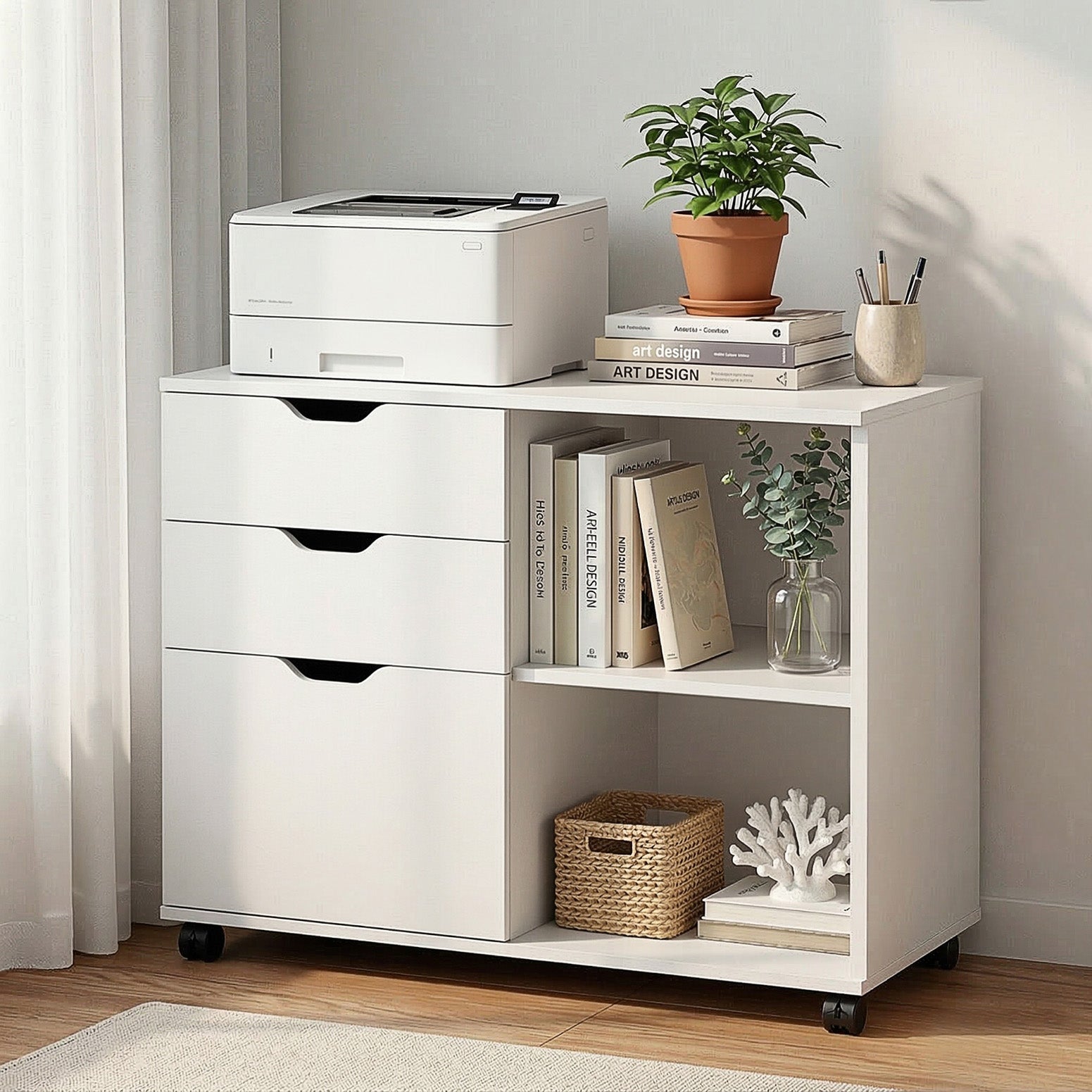 3 Drawer Mobile Filing Cabinet Printer Stand Cabinet Home Office Storage White - Furniture > Office > Storage Cabinets - Rivercity House & Home Co. (ABN 18 642 972 209) - Affordable Modern Furniture Australia