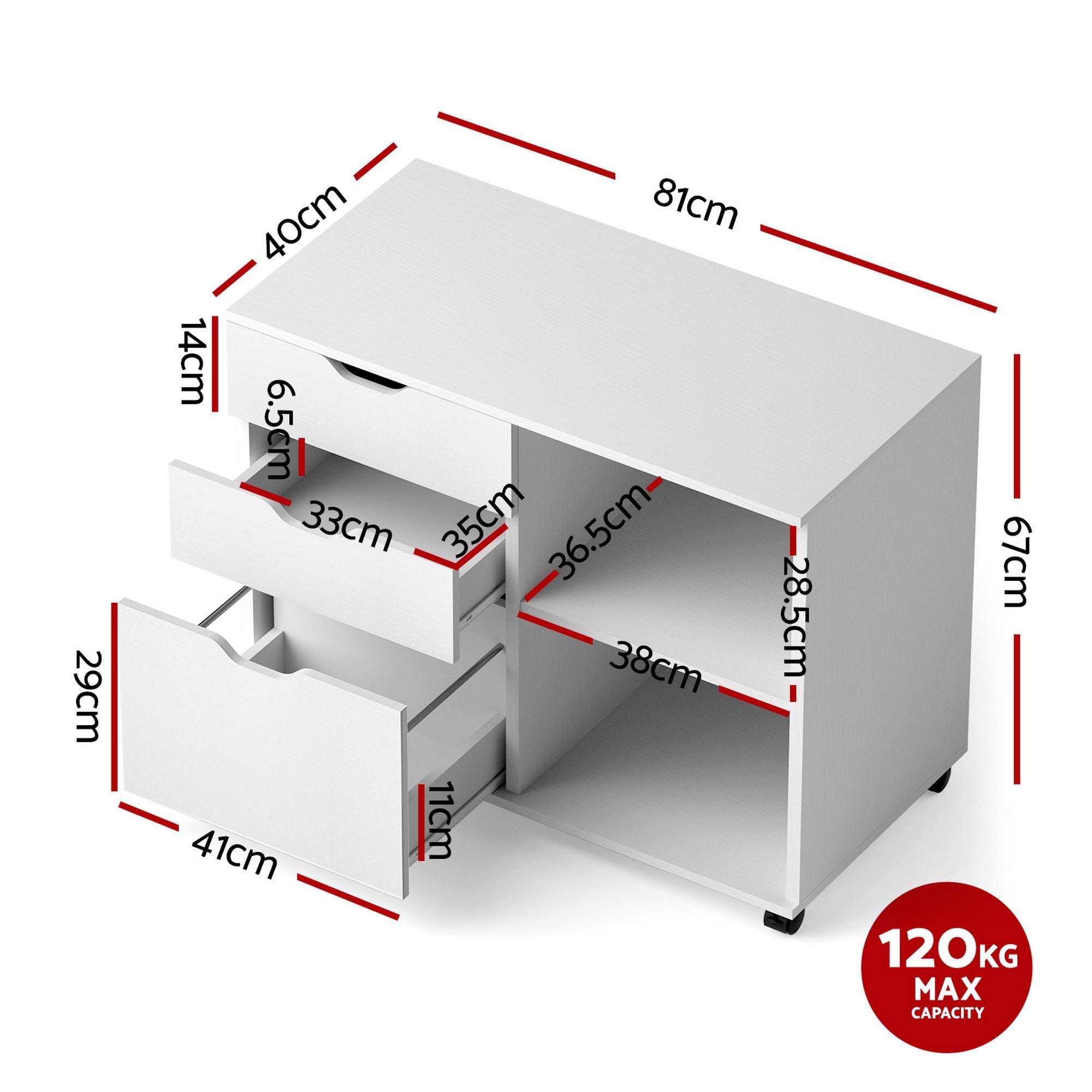 3 Drawer Mobile Filing Cabinet Printer Stand Cabinet Home Office Storage White - Furniture > Office > Storage Cabinets - Rivercity House & Home Co. (ABN 18 642 972 209) - Affordable Modern Furniture Australia