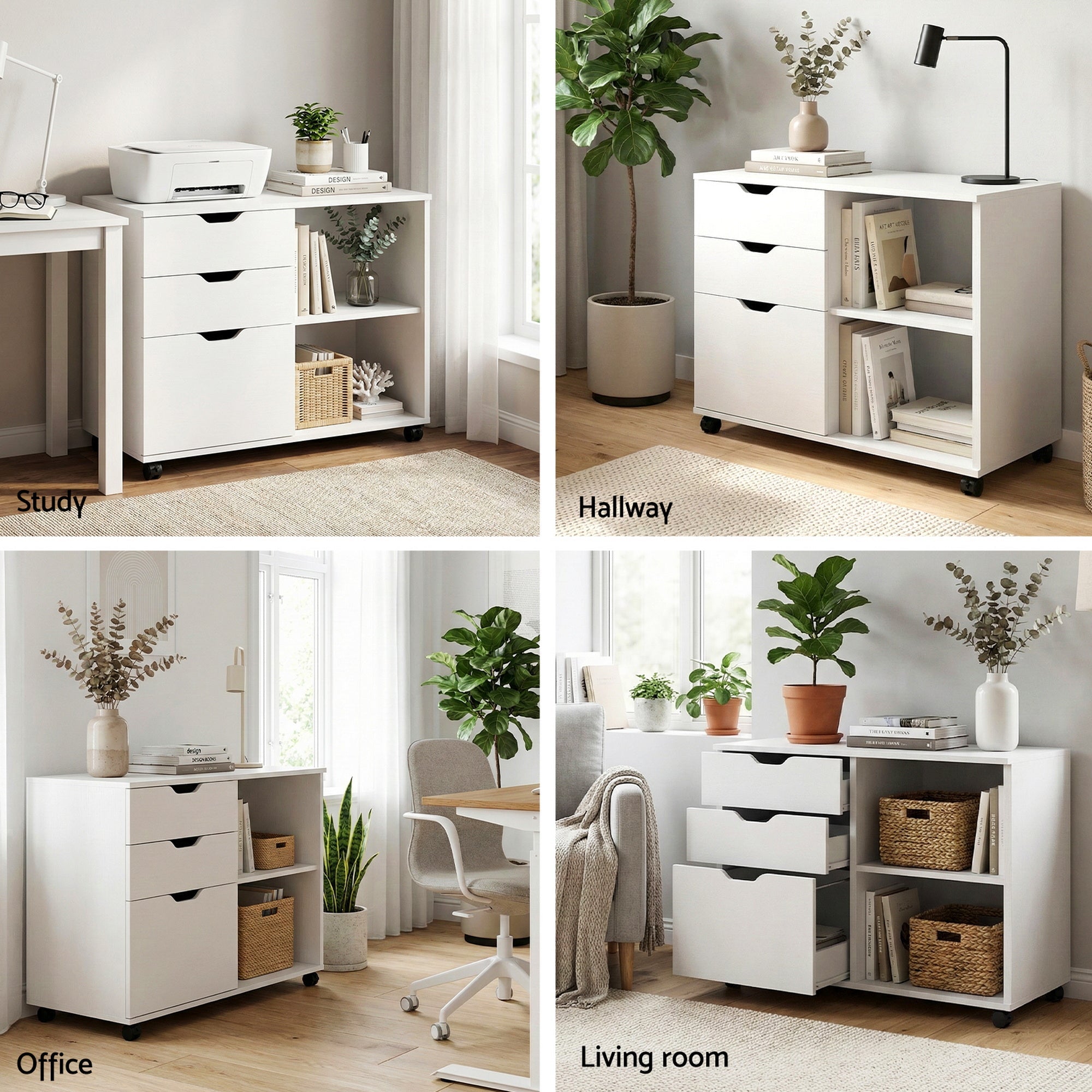 3 Drawer Mobile Filing Cabinet Printer Stand Cabinet Home Office Storage White - Furniture > Office > Storage Cabinets - Rivercity House & Home Co. (ABN 18 642 972 209) - Affordable Modern Furniture Australia