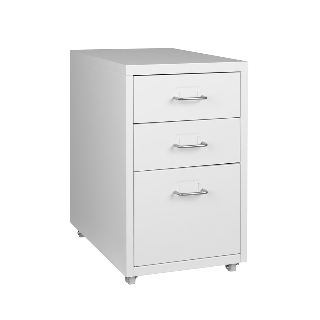 3 Drawer Office Filing Cabinet with Wheels and Label Holders - White - Rivercity House & Home Co. (ABN 18 642 972 209) - Affordable Modern Furniture Australia