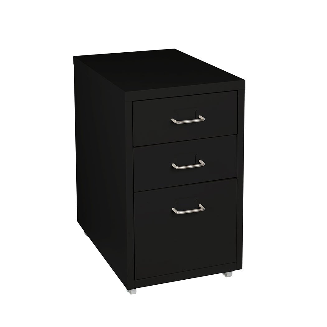 3 Drawer Steel Office Filing Cabinet with Wheels - Black - Rivercity House & Home Co. (ABN 18 642 972 209) - Affordable Modern Furniture Australia