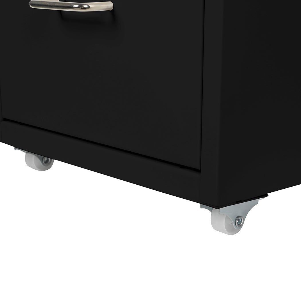 3 Drawer Steel Office Filing Cabinet with Wheels - Black - Rivercity House & Home Co. (ABN 18 642 972 209) - Affordable Modern Furniture Australia