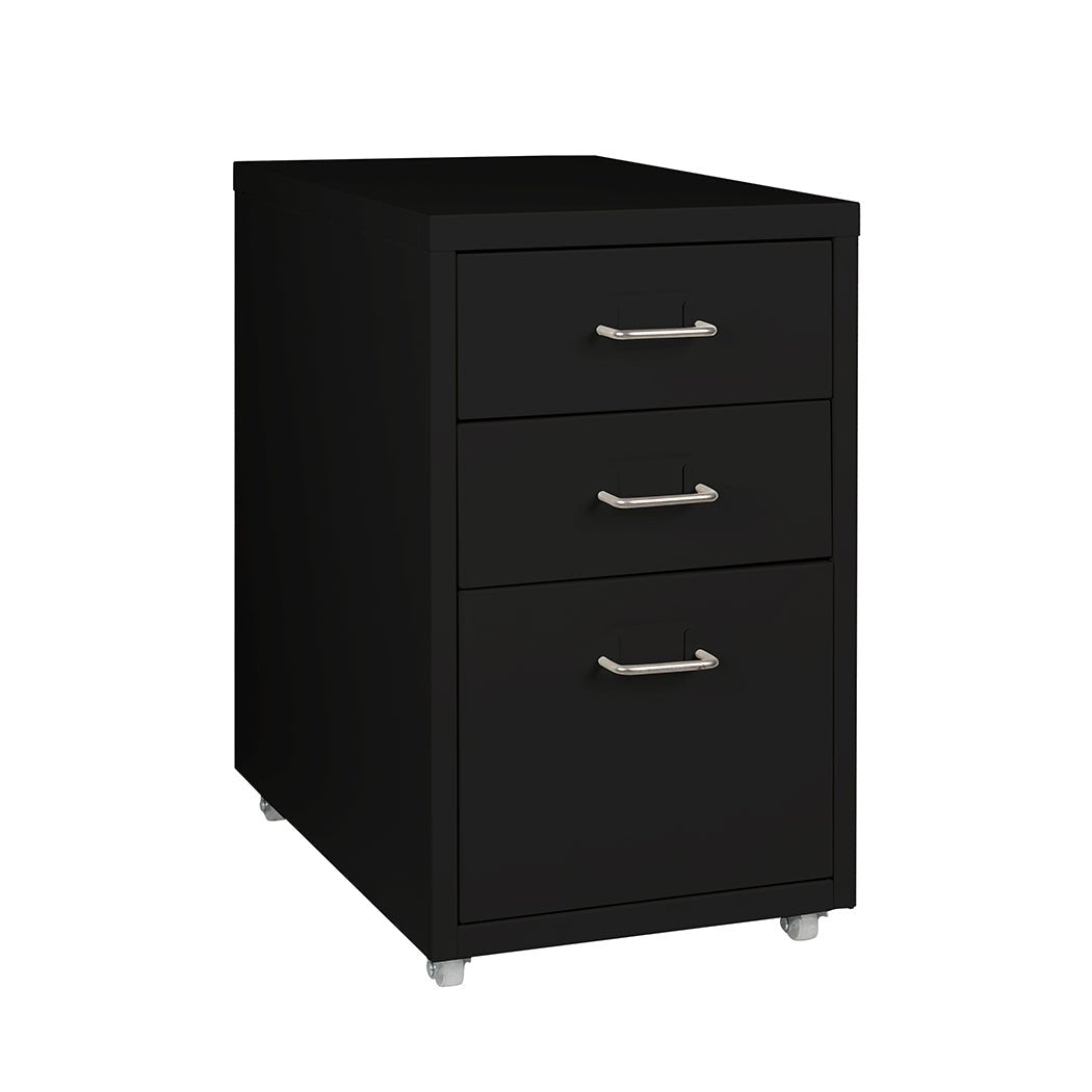 3 Drawer Steel Office Filing Cabinet with Wheels - Black - Rivercity House & Home Co. (ABN 18 642 972 209) - Affordable Modern Furniture Australia
