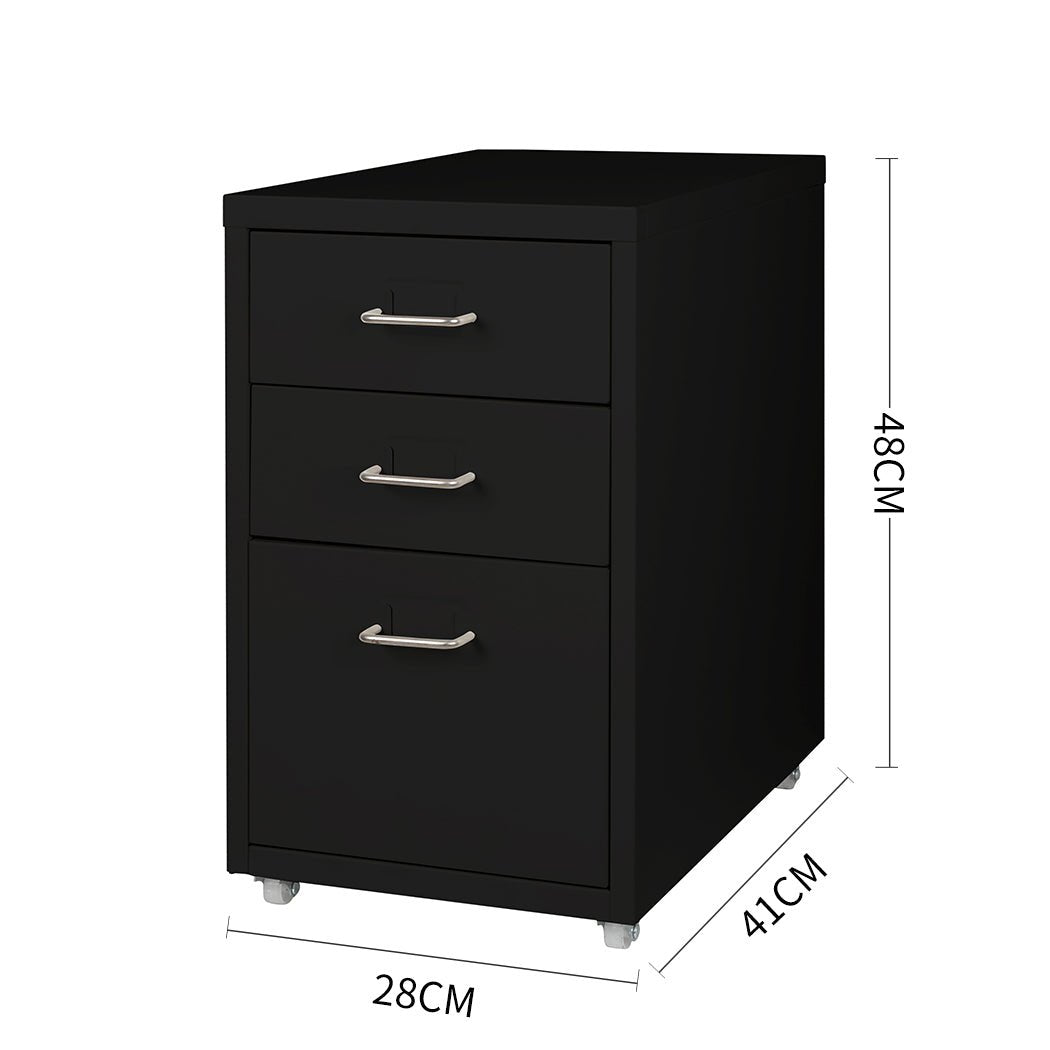 3 Drawer Steel Office Filing Cabinet with Wheels - Black - Rivercity House & Home Co. (ABN 18 642 972 209) - Affordable Modern Furniture Australia