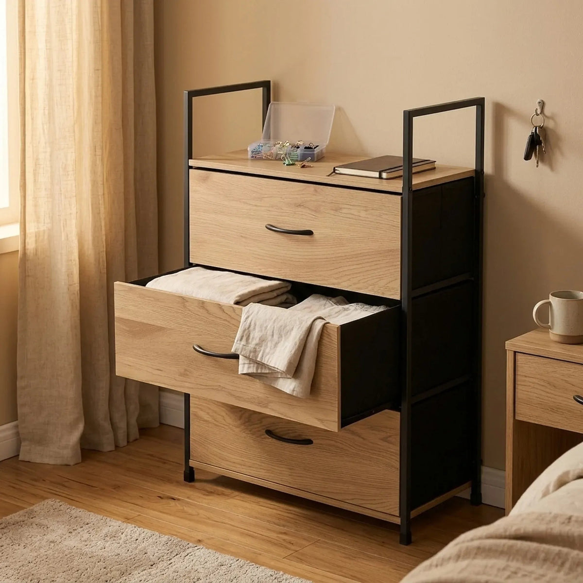 3 Drawer Tallboy Storage Cabinet Rustic Steel Chest Drawers - Brown - Home & Garden > Storage > Storage Cabinets & Lockers - Rivercity House & Home Co. (ABN 18 642 972 209) - Affordable Modern Furniture Australia