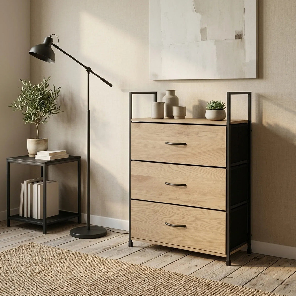 3 Drawer Tallboy Storage Cabinet Rustic Steel Chest Drawers - Brown - Home & Garden > Storage > Storage Cabinets & Lockers - Rivercity House & Home Co. (ABN 18 642 972 209) - Affordable Modern Furniture Australia