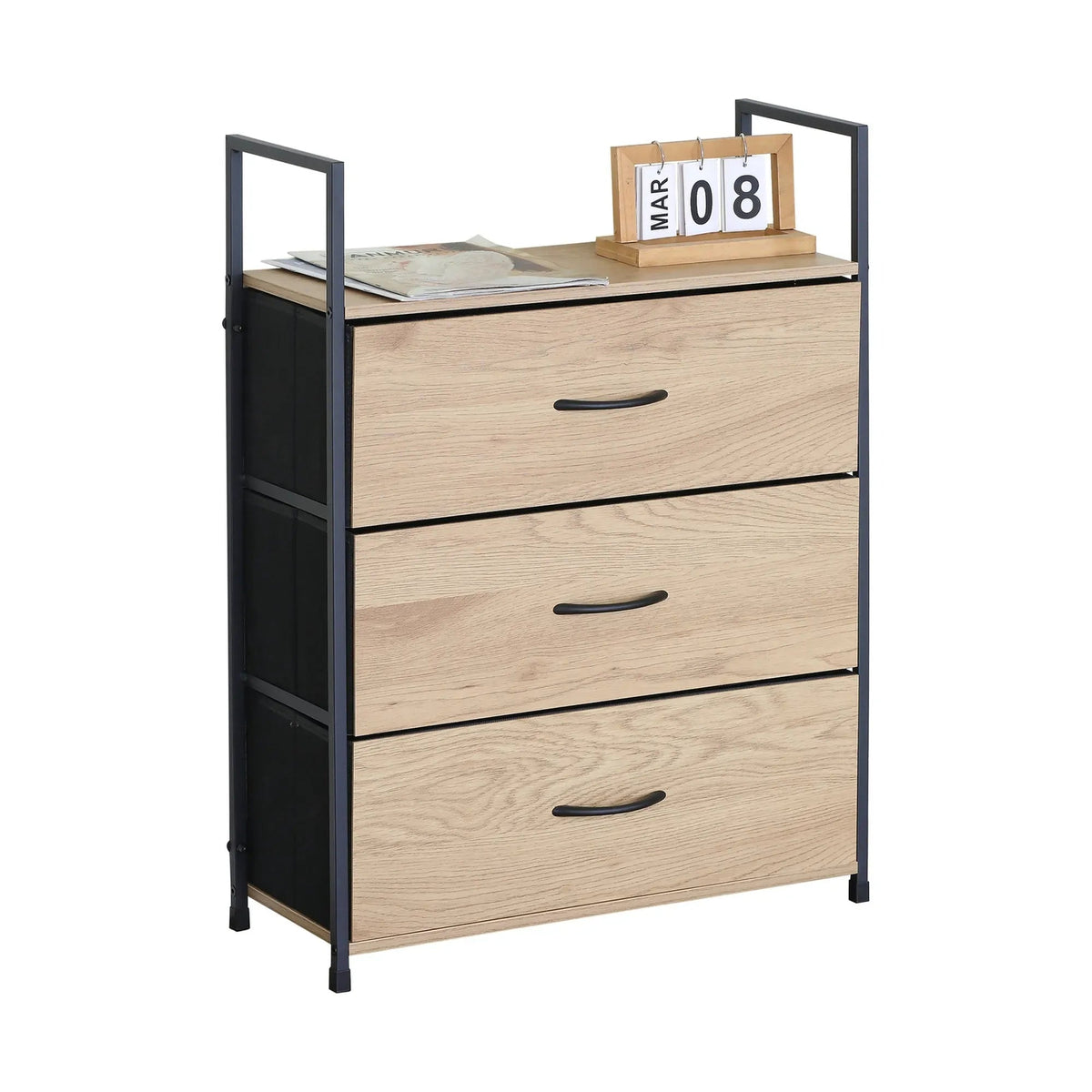 3 Drawer Tallboy Storage Cabinet Rustic Steel Chest Drawers - Brown - Home & Garden > Storage > Storage Cabinets & Lockers - Rivercity House & Home Co. (ABN 18 642 972 209) - Affordable Modern Furniture Australia