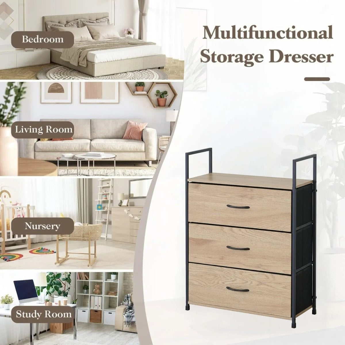 3 Drawer Tallboy Storage Cabinet Rustic Steel Chest Drawers - Brown - Home & Garden > Storage > Storage Cabinets & Lockers - Rivercity House & Home Co. (ABN 18 642 972 209) - Affordable Modern Furniture Australia