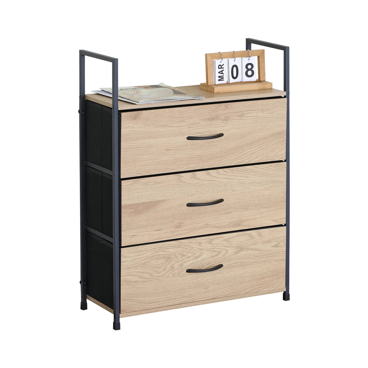3 Drawer Tallboy Storage Cabinet Rustic Steel Chest Drawers - Brown - Home & Garden > Storage > Storage Cabinets & Lockers - Rivercity House & Home Co. (ABN 18 642 972 209) - Affordable Modern Furniture Australia