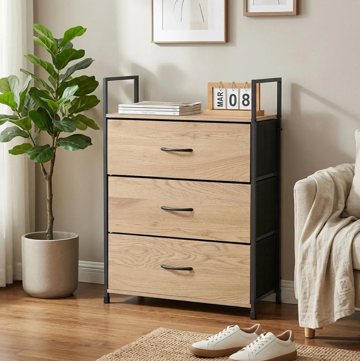 3 Drawer Tallboy Storage Cabinet Rustic Steel Chest Drawers - Brown - Home & Garden > Storage > Storage Cabinets & Lockers - Rivercity House & Home Co. (ABN 18 642 972 209) - Affordable Modern Furniture Australia