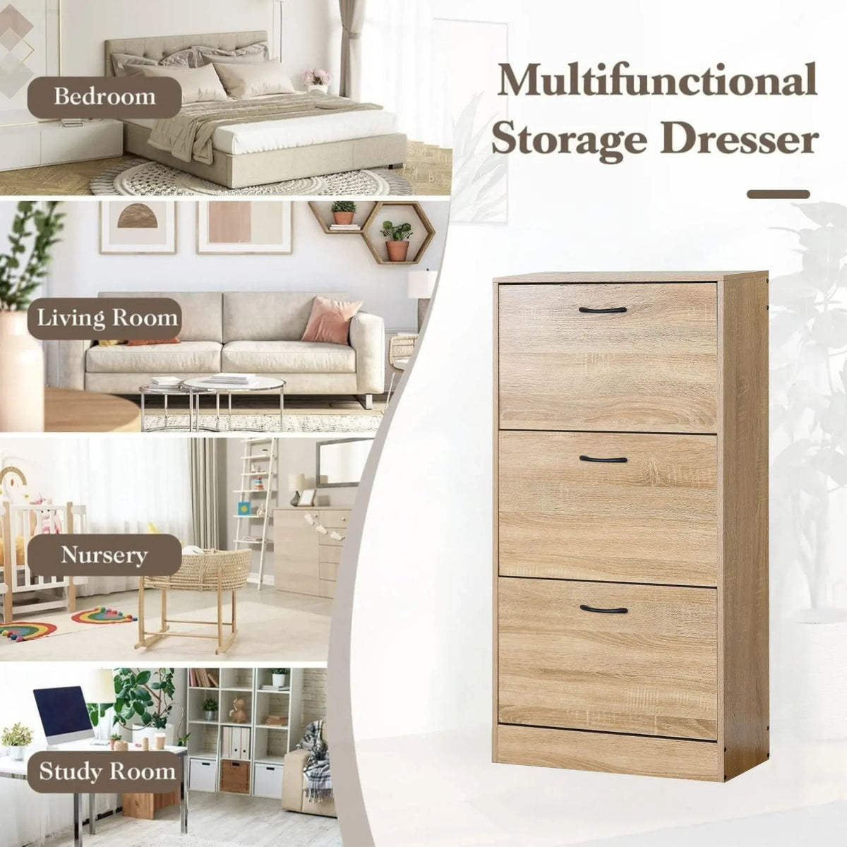 3 Flip Drawer Modern Shoe Storage Cabinet with Hidden Storage - Oak - Furniture > Living Room > Shoe Storage - Rivercity House & Home Co. (ABN 18 642 972 209) - Affordable Modern Furniture Australia