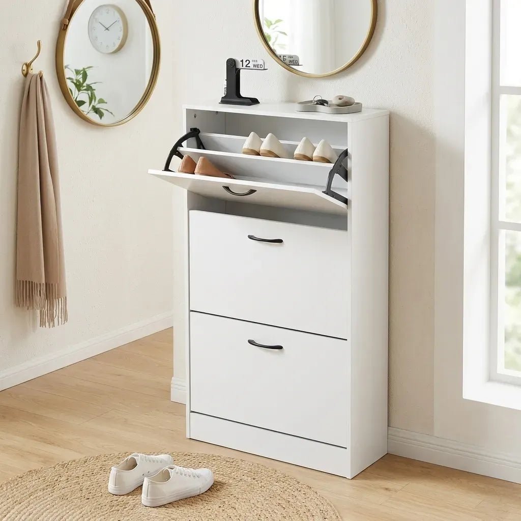 3 Flip Drawer Shoe Cabinet with Hidden Storage - White - Furniture > Living Room > Shoe Storage - Rivercity House & Home Co. (ABN 18 642 972 209) - Affordable Modern Furniture Australia