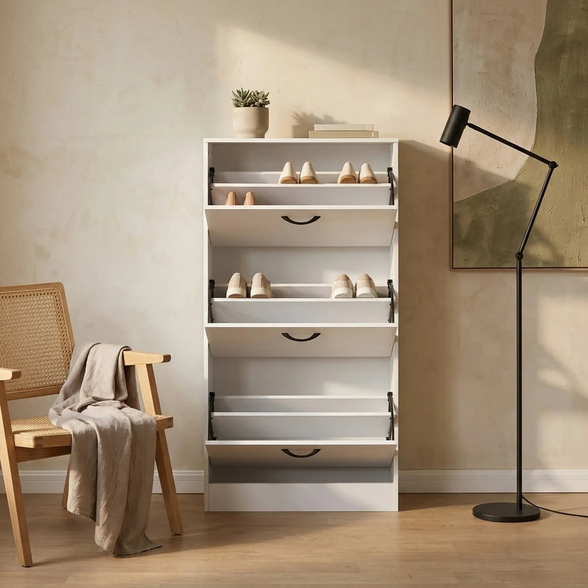 3 Flip Drawer Shoe Cabinet with Hidden Storage - White - Furniture > Living Room > Shoe Storage - Rivercity House & Home Co. (ABN 18 642 972 209) - Affordable Modern Furniture Australia