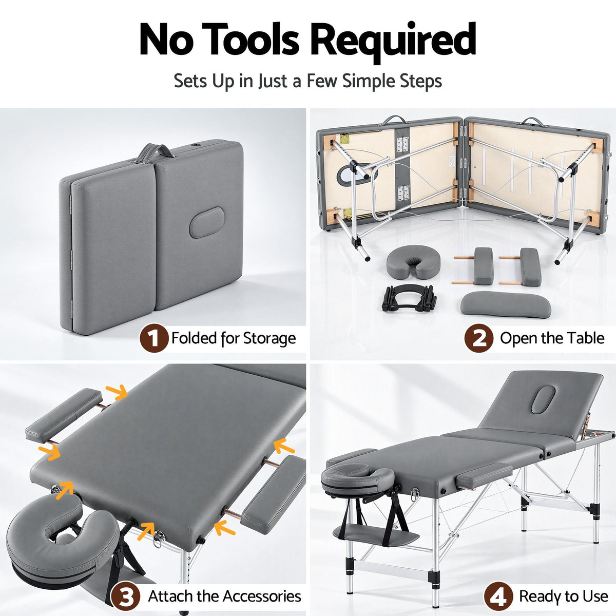 3-Fold Portable Massage Table with Adjustable Backrest & Height 60cm - Grey - Health & Beauty > Massage & Relaxation > Massage Tables - Rivercity House & Home Co. (ABN 18 642 972 209) - Affordable Modern Furniture Australia