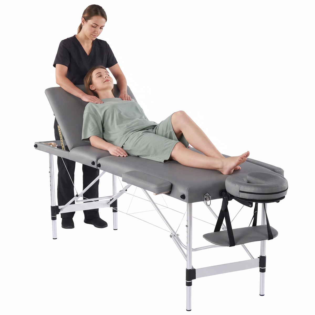 3-Fold Portable Massage Table with Adjustable Backrest & Height 60cm - Grey - Health & Beauty > Massage & Relaxation > Massage Tables - Rivercity House & Home Co. (ABN 18 642 972 209) - Affordable Modern Furniture Australia