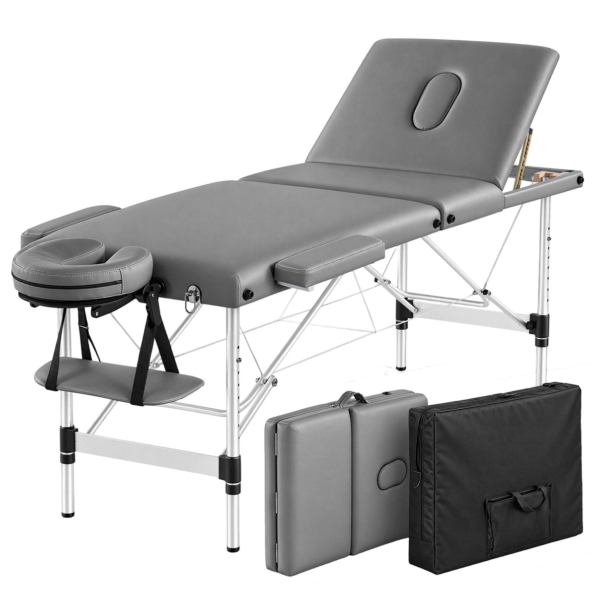 3-Fold Portable Massage Table with Adjustable Backrest & Height 60cm - Grey - Health & Beauty > Massage & Relaxation > Massage Tables - Rivercity House & Home Co. (ABN 18 642 972 209) - Affordable Modern Furniture Australia