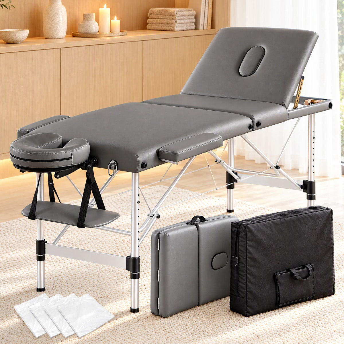 3-Fold Portable Massage Table with Adjustable Backrest & Height 60cm - Grey - Health & Beauty > Massage & Relaxation > Massage Tables - Rivercity House & Home Co. (ABN 18 642 972 209) - Affordable Modern Furniture Australia