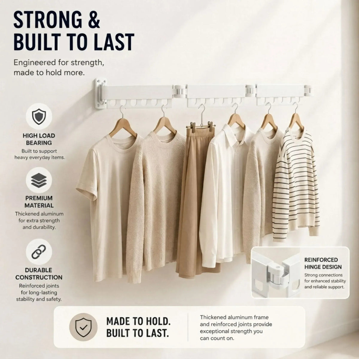 3-Fold Wall Mounted Clothes Drying Rack Space Saver - White - Home & Garden > Storage > Clothing & Wardrobe Storage - Rivercity House & Home Co. (ABN 18 642 972 209) - Affordable Modern Furniture Australia