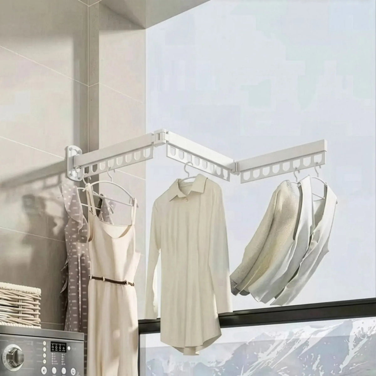 3-Fold Wall Mounted Clothes Drying Rack Space Saver - White - Home & Garden > Storage > Clothing & Wardrobe Storage - Rivercity House & Home Co. (ABN 18 642 972 209) - Affordable Modern Furniture Australia