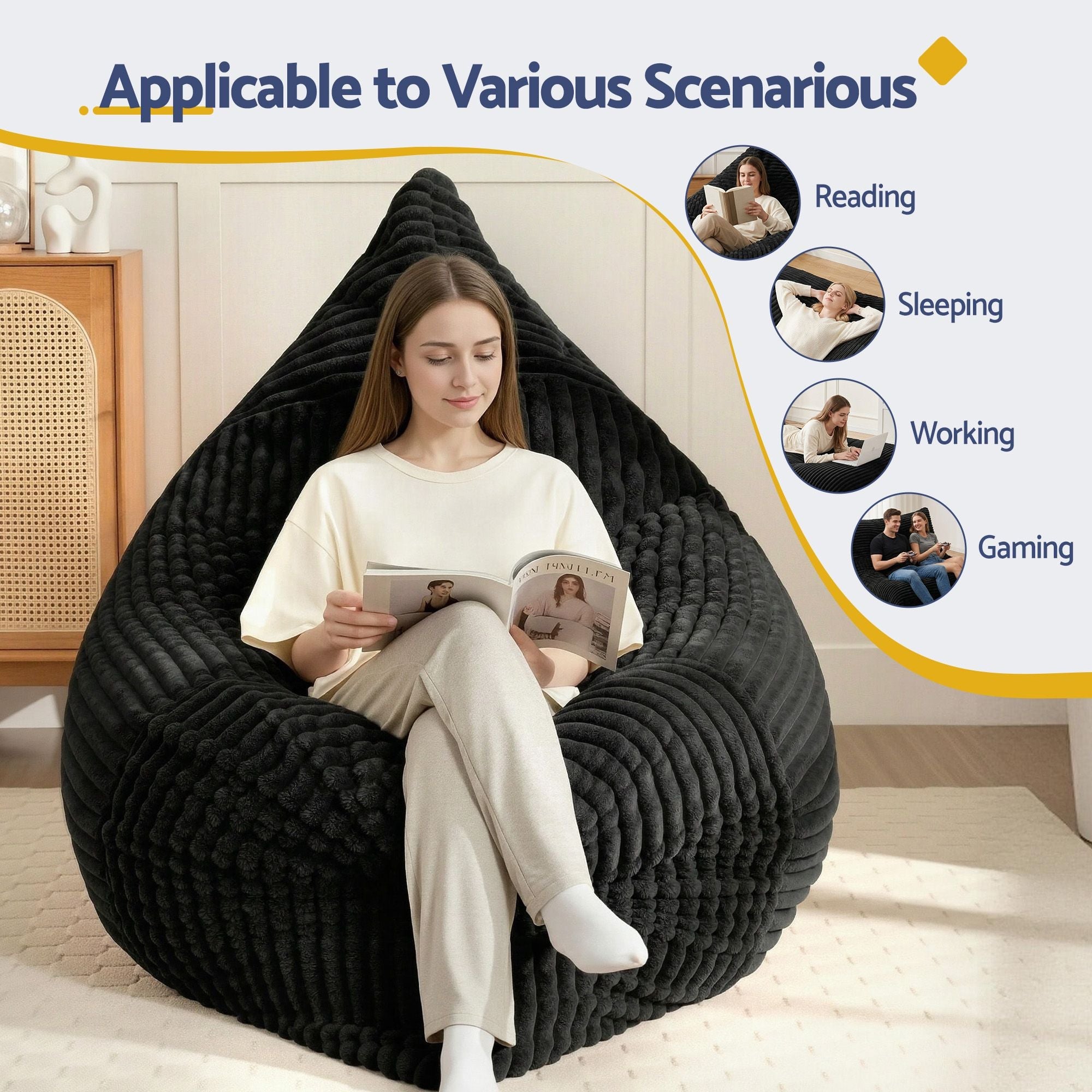 3 - in - 1 Bean Bag Chair for Living Room Convertible Floor Sofa Dark Grey - Furniture > Bar Stools & Chairs > Arm Chairs & Recliners - Rivercity House & Home Co. (ABN 18 642 972 209) - Affordable Modern Furniture Australia