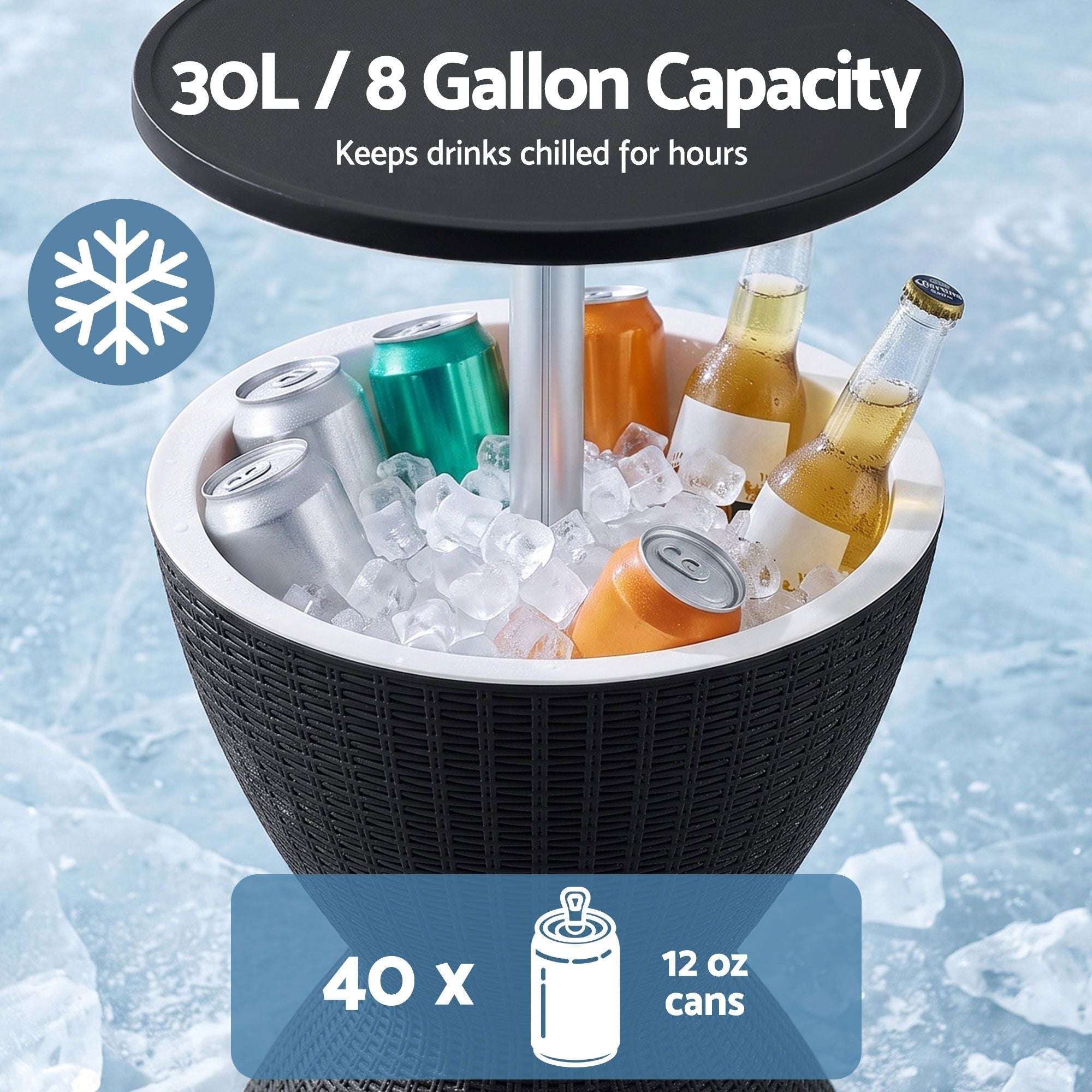 3-in-1 Cooler Bar Table with 30L Ice Bucket and Adjustable Top - Black - Furniture > Outdoor > Outdoor Tables - Rivercity House & Home Co. (ABN 18 642 972 209) - Affordable Modern Furniture Australia