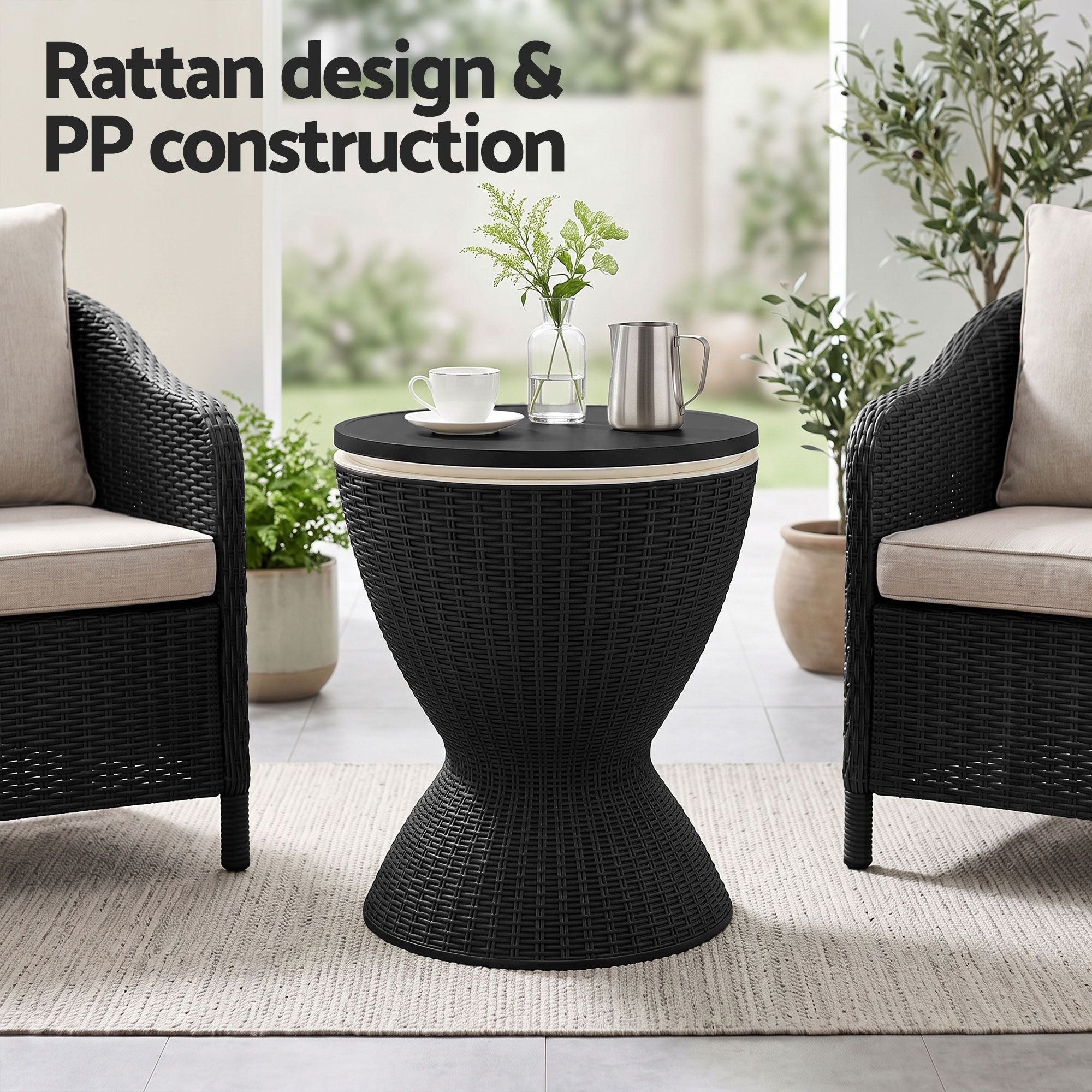 3-in-1 Cooler Bar Table with 30L Ice Bucket and Adjustable Top - Black - Furniture > Outdoor > Outdoor Tables - Rivercity House & Home Co. (ABN 18 642 972 209) - Affordable Modern Furniture Australia