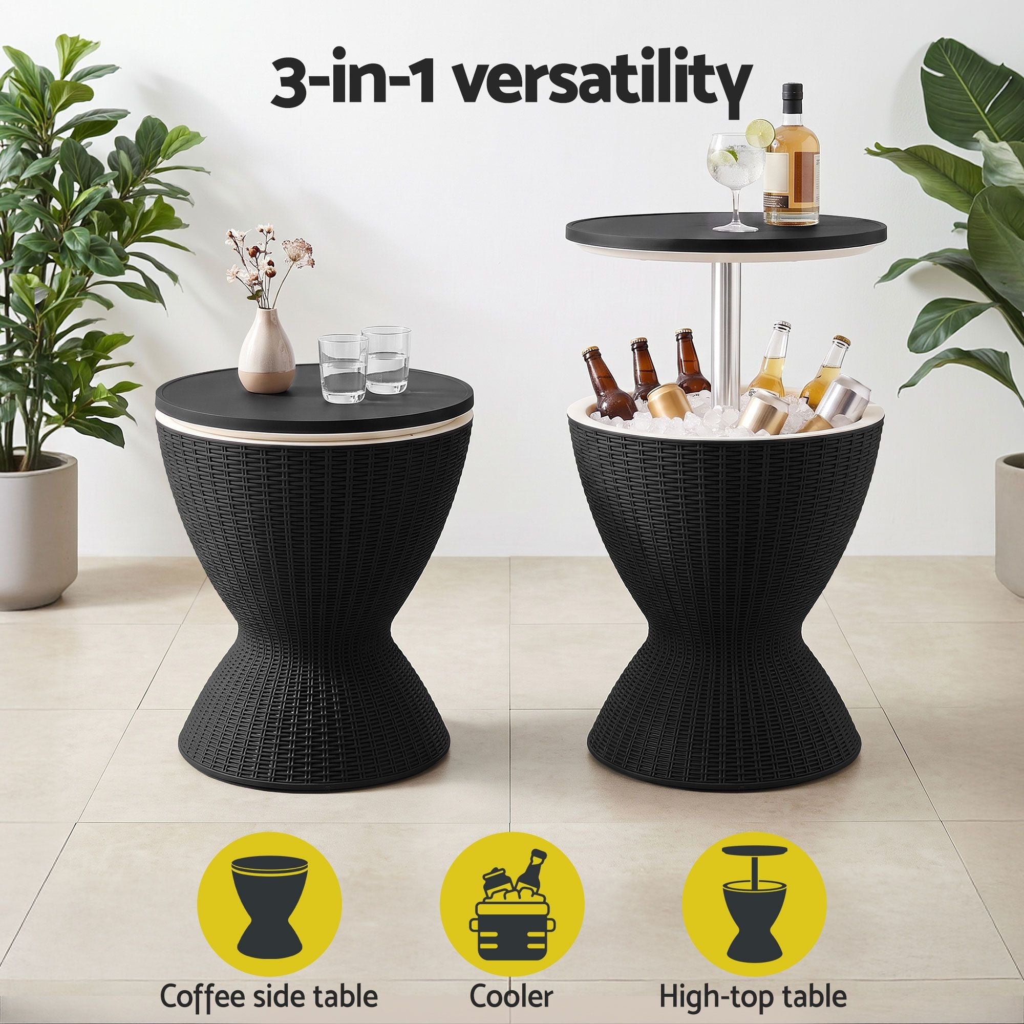 3-in-1 Cooler Bar Table with 30L Ice Bucket and Adjustable Top - Black - Furniture > Outdoor > Outdoor Tables - Rivercity House & Home Co. (ABN 18 642 972 209) - Affordable Modern Furniture Australia