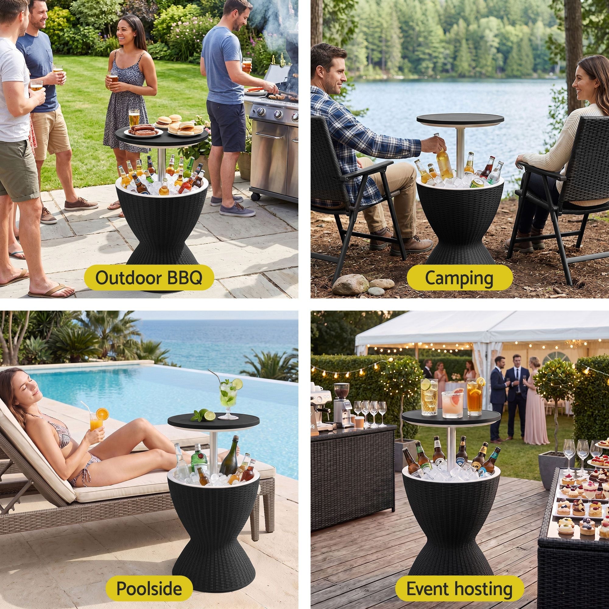 3-in-1 Cooler Bar Table with 30L Ice Bucket and Adjustable Top - Black - Furniture > Outdoor > Outdoor Tables - Rivercity House & Home Co. (ABN 18 642 972 209) - Affordable Modern Furniture Australia