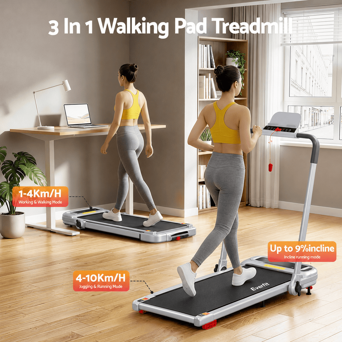 3-in-1 Electric Treadmill Walking Pad with Incline and Foldable Handle - Silver - Sports & Fitness > Exercise, Gym & Fitness > Treadmills - Rivercity House & Home Co. (ABN 18 642 972 209) - Affordable Modern Furniture Australia